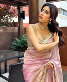 Baby Pink Colour Saree With Golden Border -PARTY WEAR SAREE Default Title women's fashion mart