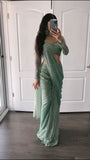 Ready to wear pista colour sequence work on net saree -Net Saree Green women's fashion mart