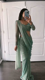Ready to wear pista colour sequence work on net saree -Net Saree Green women's fashion mart