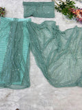 Ready to wear pista colour sequence work on net saree -Net Saree Green women's fashion mart