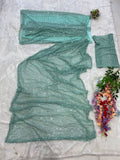 Ready to wear pista colour sequence work on net saree -Net Saree Green women's fashion mart
