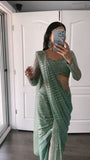 Ready to wear pista colour sequence work on net saree -Net Saree Green women's fashion mart