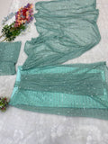 Ready to wear pista colour sequence work on net saree -Net Saree Green women's fashion mart