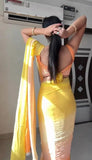 Yellow and Orange Colour 1-Min Georgette Ready To Wear Saree With Blouse Piece -Ready to Wear Saree Default Title women's fashion mart