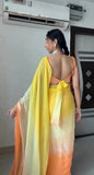 Yellow and Orange Colour 1-Min Georgette Ready To Wear Saree With Blouse Piece -Ready to Wear Saree Default Title women's fashion mart
