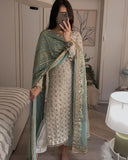 Glorious White Sequence Work Suit With Pista Green Dupatta -AnarkaliSuit M women's fashion mart