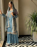 Stylish Embroidery Sequins Work Sky Blue Color Anarkali Suit  women's fashion mart