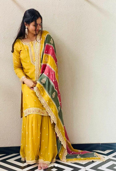Stylish Embroidery Sequins Work Yellow Color Anarkali Suit  women's fashion mart