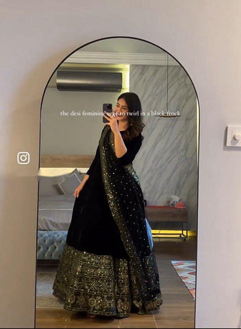 Fabulous Black Color Embroidery Work Border Anarkali Gown  women's fashion mart