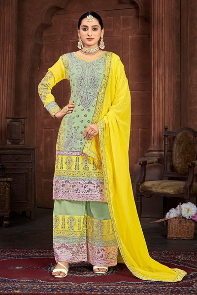 Designer Embroidery Sequence Work Yellow Color Sharara Suit  women's fashion mart