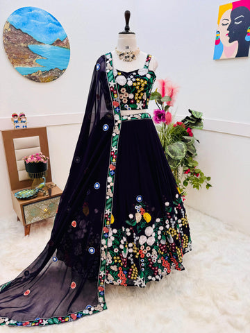 Designer Embroidery Work Blue Color Lehenga Choli  women's fashion mart