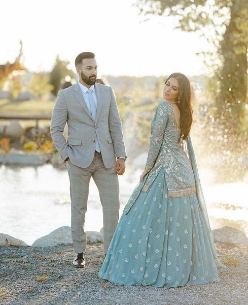 Delightful Embroidery Sequence Sky Blue Color Top With Lehenga  women's fashion mart