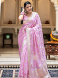 Embellished Baby Pink Color Jacquard Border Silk Saree  women's fashion mart