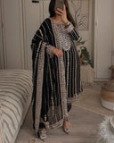 Captivating Embroidery Work Black Color Anarkali Suit  women's fashion mart