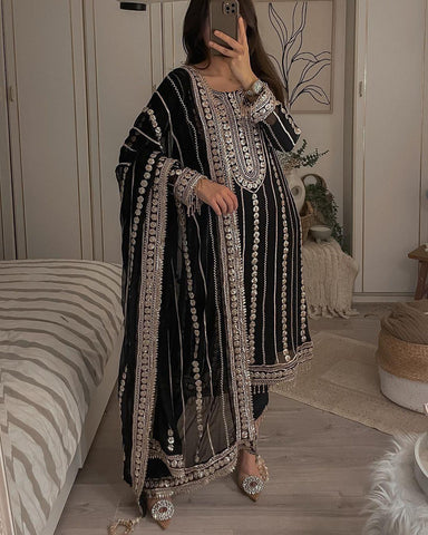 Captivating Embroidery Work Black Color Anarkali Suit  women's fashion mart
