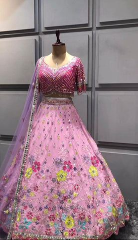 Glorious Embroidery Sequence Work Pink Color Lehenga Choli  women's fashion mart