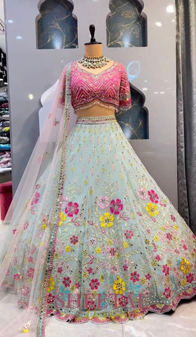 Glorious Embroidery Sequence Work Piasta Color Lehenga Choli  women's fashion mart