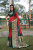 Flattering  Bandhej Kanjivaram Silk Red Color Saree  women's fashion mart
