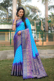Flattering  Bandhej Kanjivaram Silk Sky Blue Color Saree  women's fashion mart