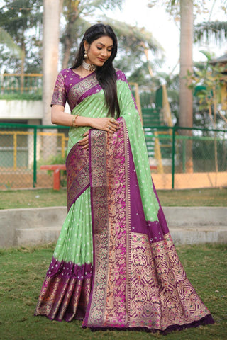 Flattering  Bandhej Kanjivaram Silk Piasta Color Saree  women's fashion mart