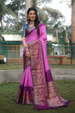 Flattering Bandhej Kanjivaram Silk Rani Pink Color Saree  women's fashion mart
