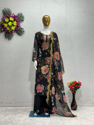 Mesmerizing Embroidery Sequences Work Black Color Anarkali Suit  women's fashion mart