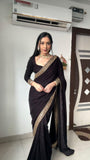 Glimmering Embroidery Work Black Color Ready To Wear Saree  women's fashion mart