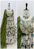 Fabulous Multi Printed Gown With Mehendi Green Dupatta  women's fashion mart