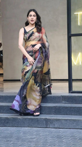 Celebrity Sara Ali Khan Wear Multi Color Saree  women's fashion mart