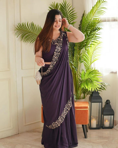 Charming Embroidery Work Purple Color Lehenga Choli  women's fashion mart