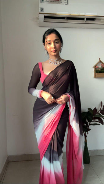 Stunning Black And Pink Color Silk Ready To Wear Saree  women's fashion mart
