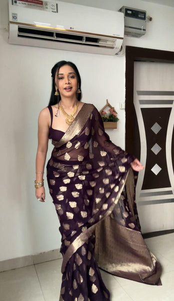 Black Color Jacquard Work Ready To Wear Saree  women's fashion mart
