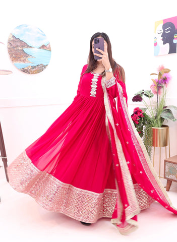 Stunning Embroidery Sequence Work Pink Color Gown  women's fashion mart