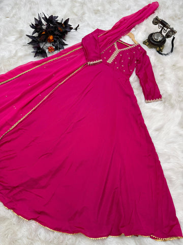 Stunning Embroidery Sequence Work Pink Color Gown  women's fashion mart