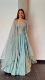 Indowestern Style Sky Blue Color Lehenga Choli With Shrug -DesignerLehenga Default Title women's fashion mart