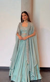 Indowestern Style Sky Blue Color Lehenga Choli With Shrug -DesignerLehenga Default Title women's fashion mart