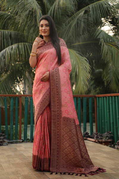 Admiring Kanjivaram Soft Silk Saree Peach Color Saree