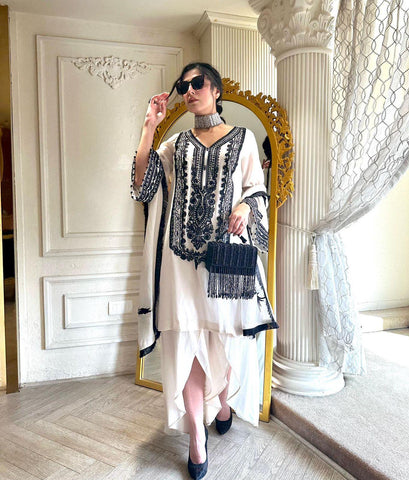 Awesome Thread Work White Color Western Suit