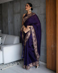 Embellished Thread Sequence Work Blue Color Saree
