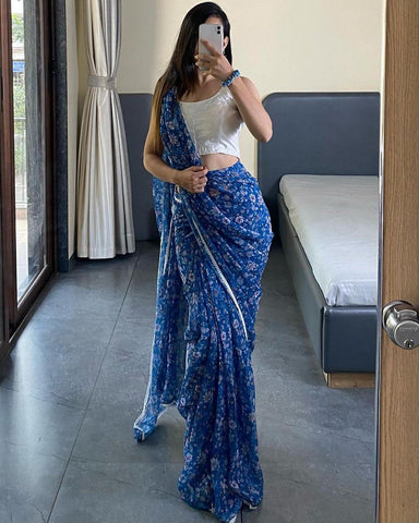 Captivating Multi Color Flower Design Ready To Wear Saree