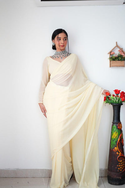 Fantastic Ready To Wear Cream Color Saree