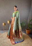 Fancy Ganga Jamuna Border Pista Color Saree