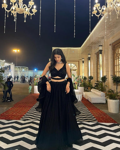 Party Wear Black Lehenga With Sequence Work Blouse -DesignerLehenga Default Title women's fashion mart