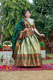 Glimmering Zari Weaving Work Pista Color Lehenga Choli