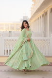 Embellished Sequins Embroidery Work Perrot Color Gown
