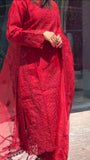 Adorable Embroidery Sequence Work Red Anarkali Suit