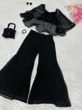 Fancy Sequence Work Black Color Crop Top