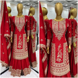 Mesmerizing  Embroidery Work Red Color Sharara Suit