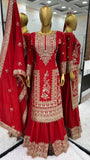 Mesmerizing  Embroidery Work Red Color Sharara Suit