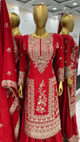 Mesmerizing  Embroidery Work Red Color Sharara Suit